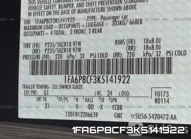1FA6P8CF3K5141922 фото 10