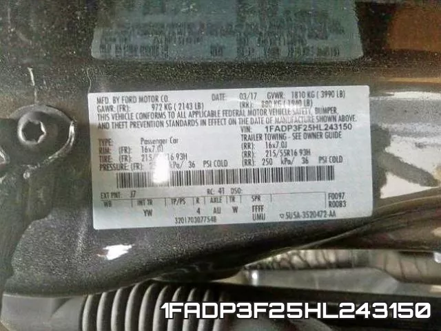 1FADP3F25HL243150 фото 2