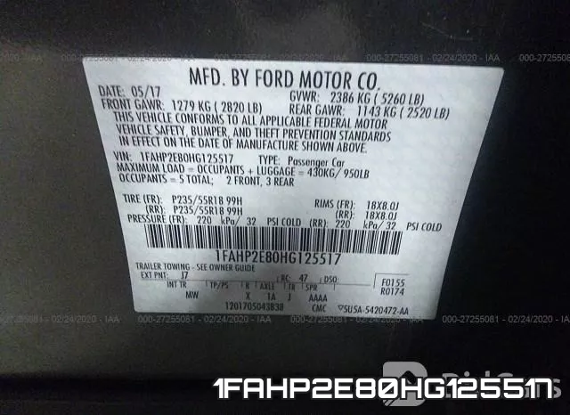 1FAHP2E80HG125517 фото 10