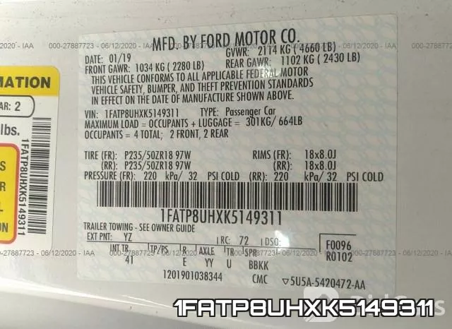 1FATP8UHXK5149311 фото 10