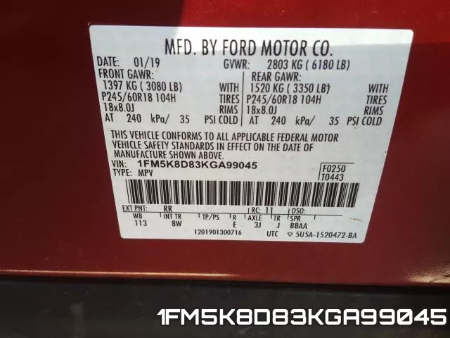 1FM5K8D83KGA99045 фото 2