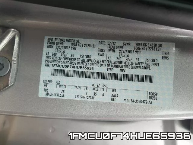 1FMCU0F74HUE65936 фото 2