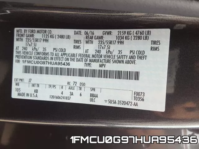 1FMCU0G97HUA95436 фото 2