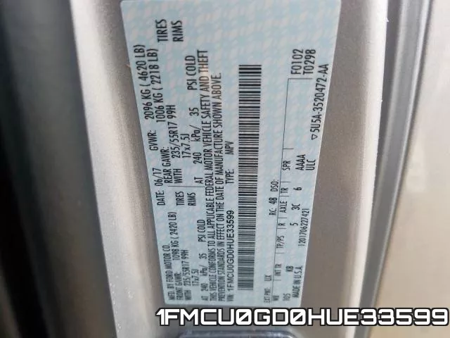 1FMCU0GD0HUE33599 фото 2