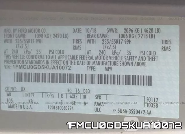 1FMCU0GD5KUA10072 фото 10