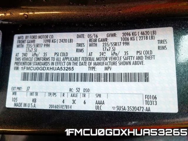 1FMCU0GDXHUA53265 фото 2