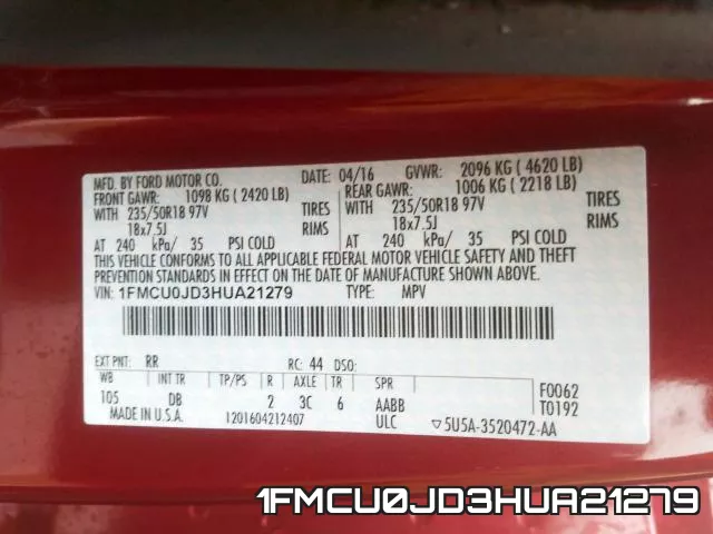 1FMCU0JD3HUA21279 фото 2