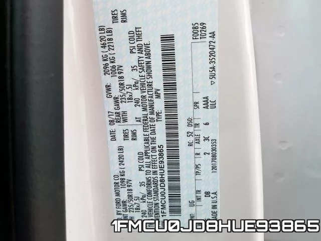 1FMCU0JD8HUE93865 фото 2