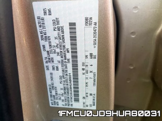 1FMCU0JD9HUA80031 фото 2