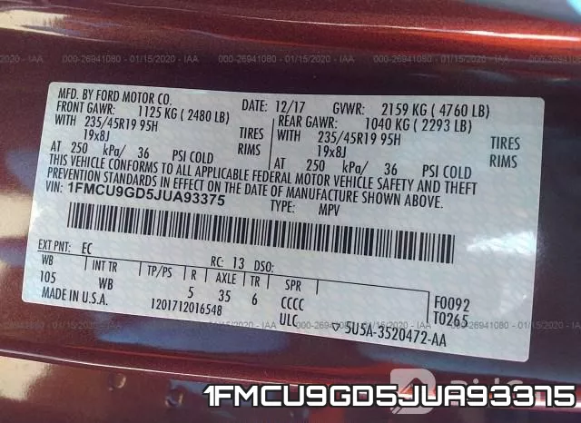1FMCU9GD5JUA93375 фото 10