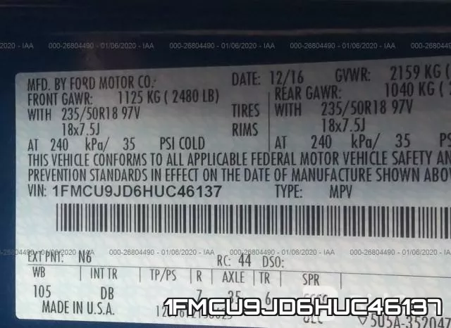 1FMCU9JD6HUC46137 фото 10