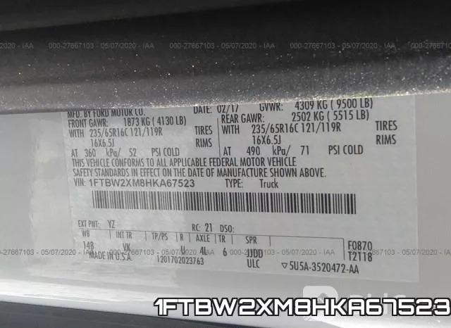 1FTBW2XM8HKA67523 фото 10