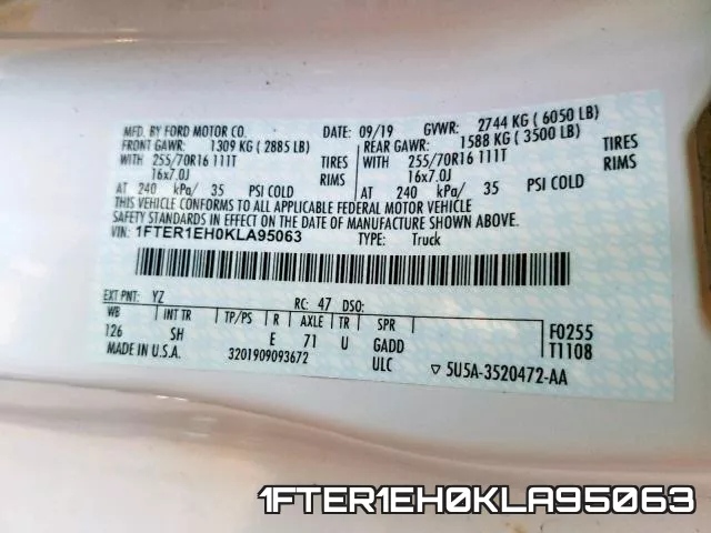 1FTER1EH0KLA95063 фото 2