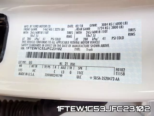 1FTEW1C53JFC23102 фото 2