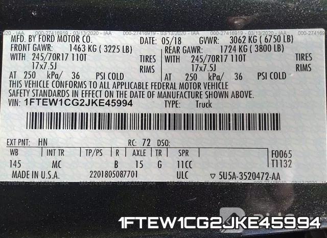 1FTEW1CG2JKE45994 фото 10