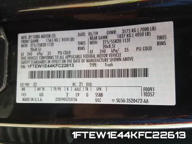 1FTEW1E44KFC22613 фото 2
