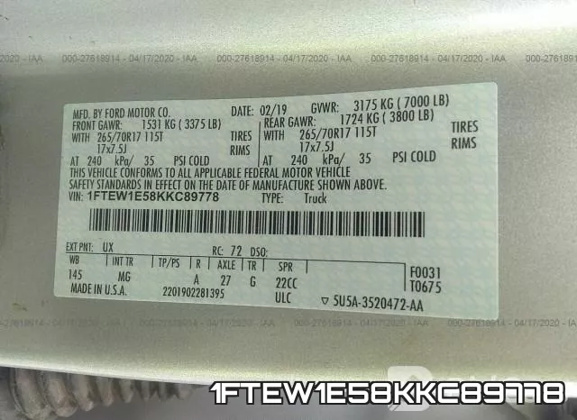 1FTEW1E58KKC89778 фото 10
