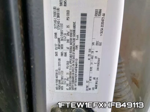 1FTEW1EFXHFB49113 фото 2