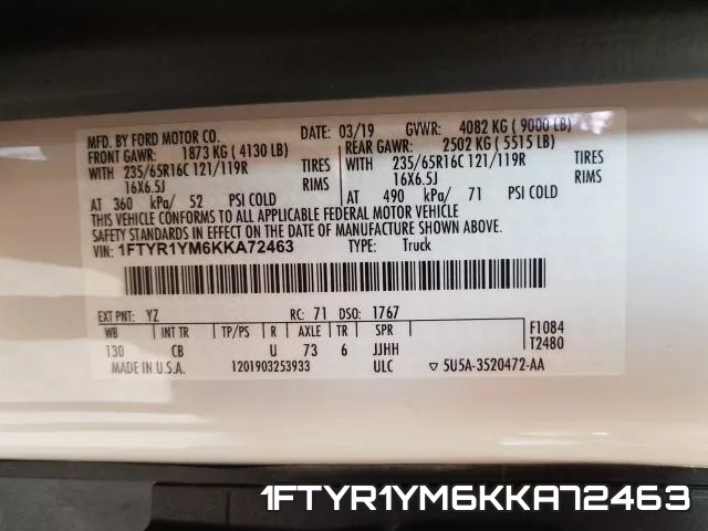 1FTYR1YM6KKA72463 фото 2