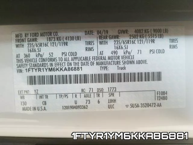 1FTYR1YM6KKA86881 фото 2