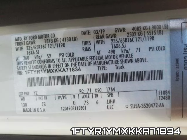 1FTYR1YMXKKA71834 фото 2