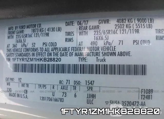 1FTYR1ZM1HKB28820 фото 10