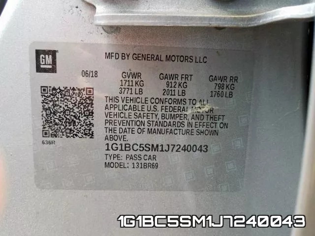 1G1BC5SM1J7240043 фото 2