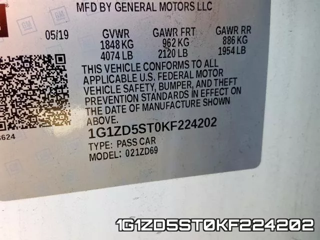 1G1ZD5ST0KF224202 фото 2