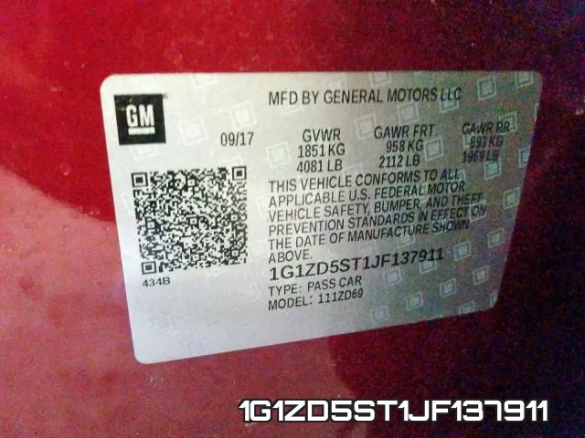 1G1ZD5ST1JF137911 фото 2