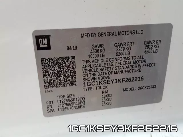 1GC1KSEY3KF262216 фото 2