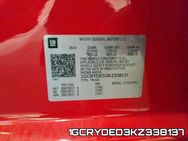 1GCRYDED3KZ338137 фото 2