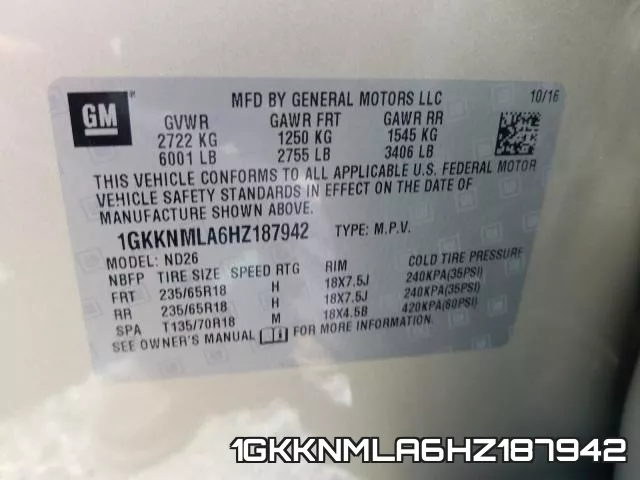 1GKKNMLA6HZ187942 фото 2