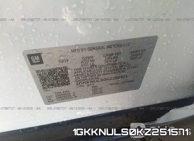 1GKKNULS0KZ251571 фото 10