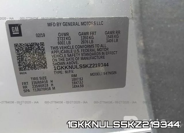 1GKKNULS5KZ219344 фото 10