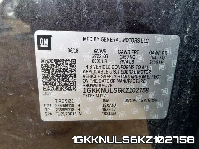 1GKKNULS6KZ102758 фото 2