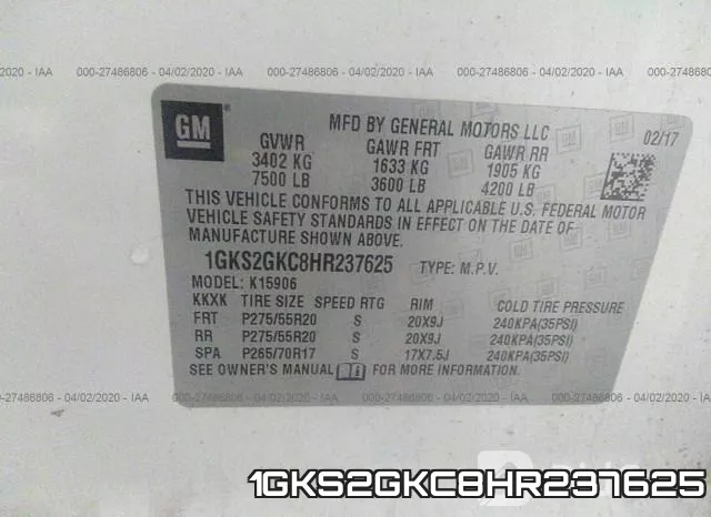 1GKS2GKC8HR237625 фото 10