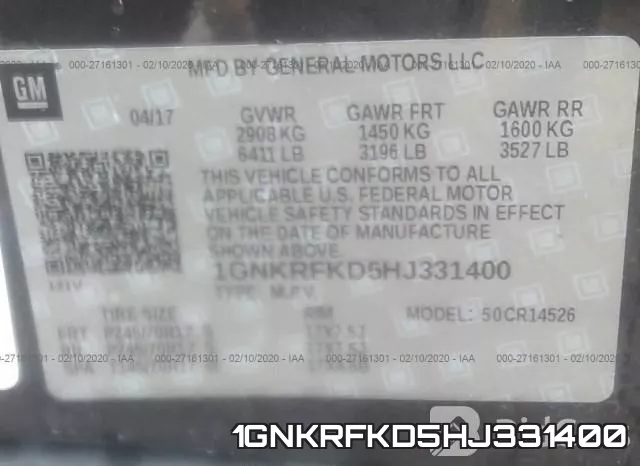 1GNKRFKD5HJ331400 фото 10