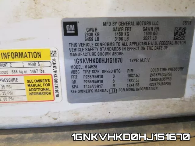 1GNKVHKD0HJ151670 фото 2