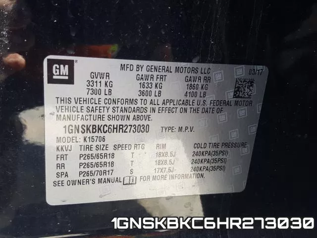 1GNSKBKC6HR273030 фото 2