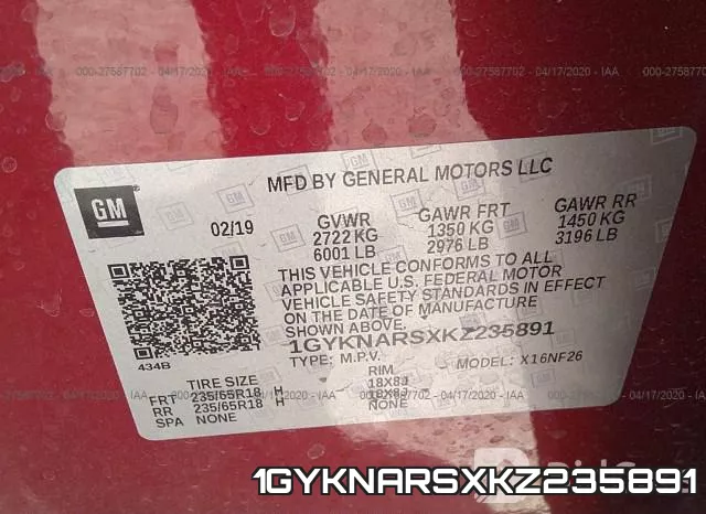 1GYKNARSXKZ235891 фото 10