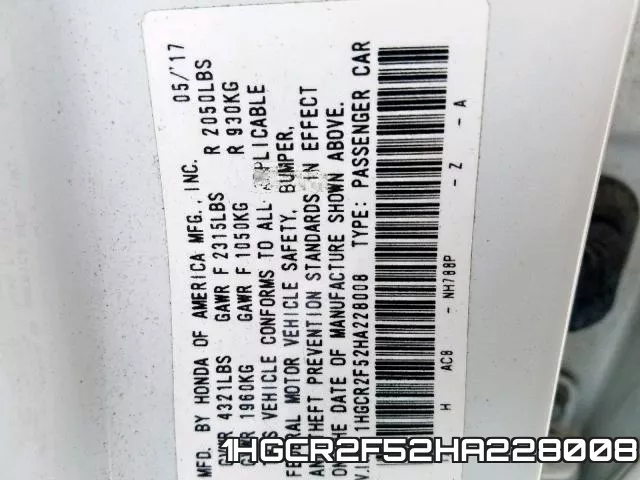 1HGCR2F52HA228008 фото 2