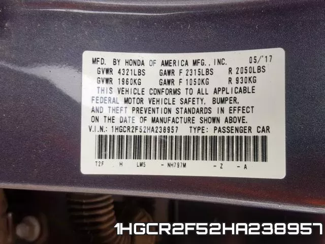 1HGCR2F52HA238957 фото 2