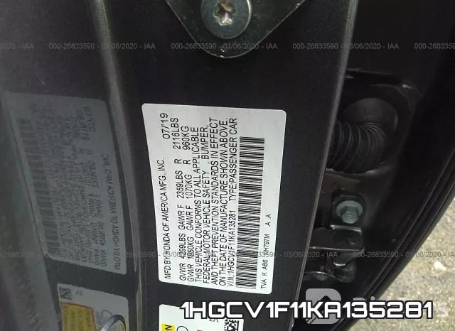 1HGCV1F11KA135281 фото 10