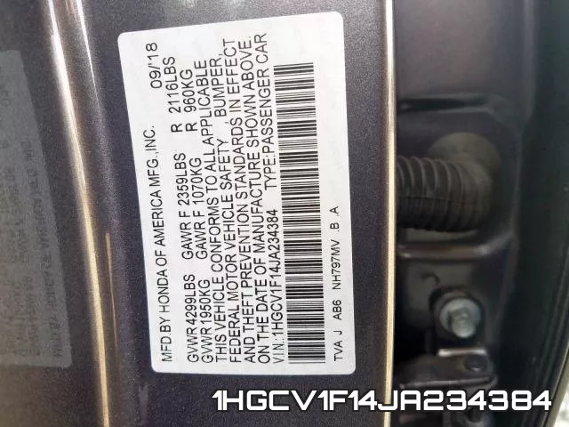 1HGCV1F14JA234384 фото 2
