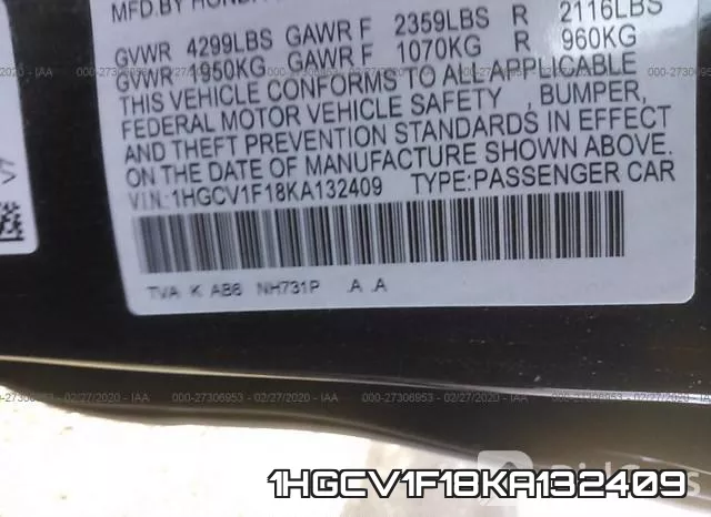 1HGCV1F18KA132409 фото 10
