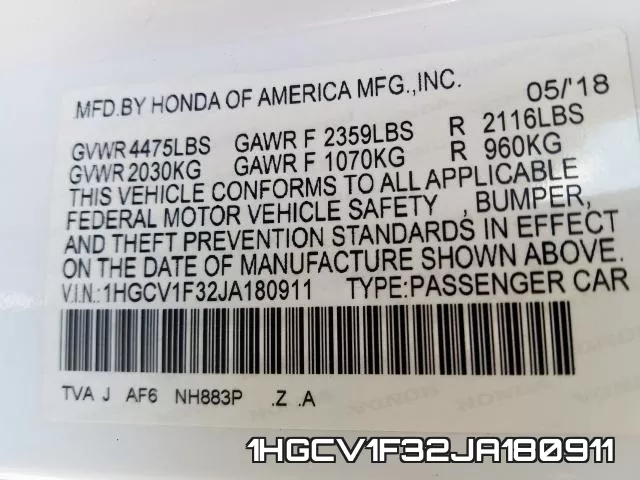 1HGCV1F32JA180911 фото 2