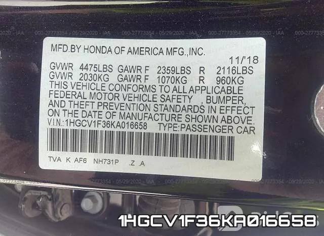 1HGCV1F36KA016658 фото 10