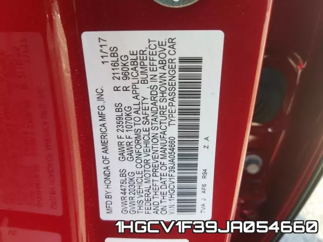 1HGCV1F39JA054660 фото 2
