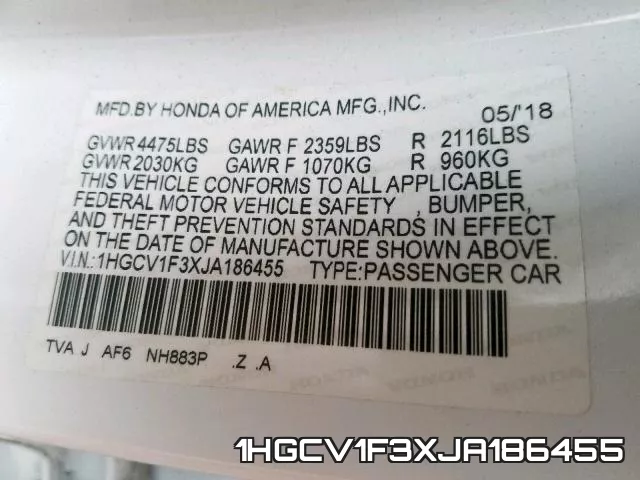 1HGCV1F3XJA186455 фото 2