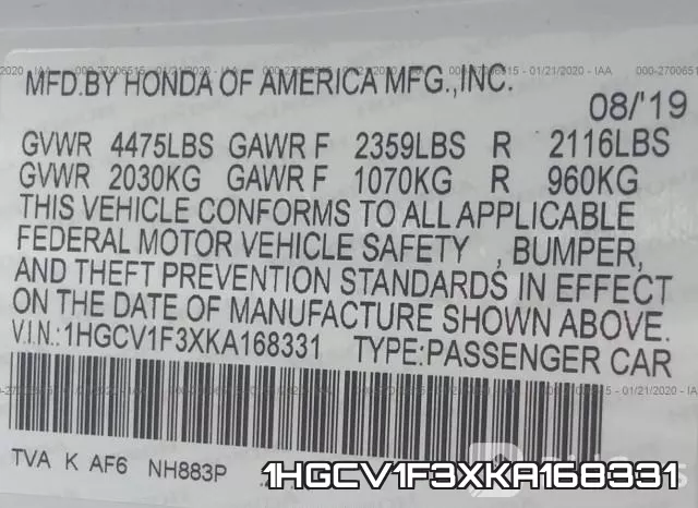 1HGCV1F3XKA168331 фото 10